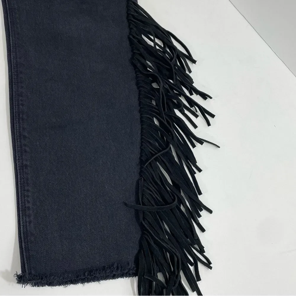 Lucky Brand‎ Jeans Size 4 27 Black Bridgette Skinny Western Fringe Raw Hem Denim